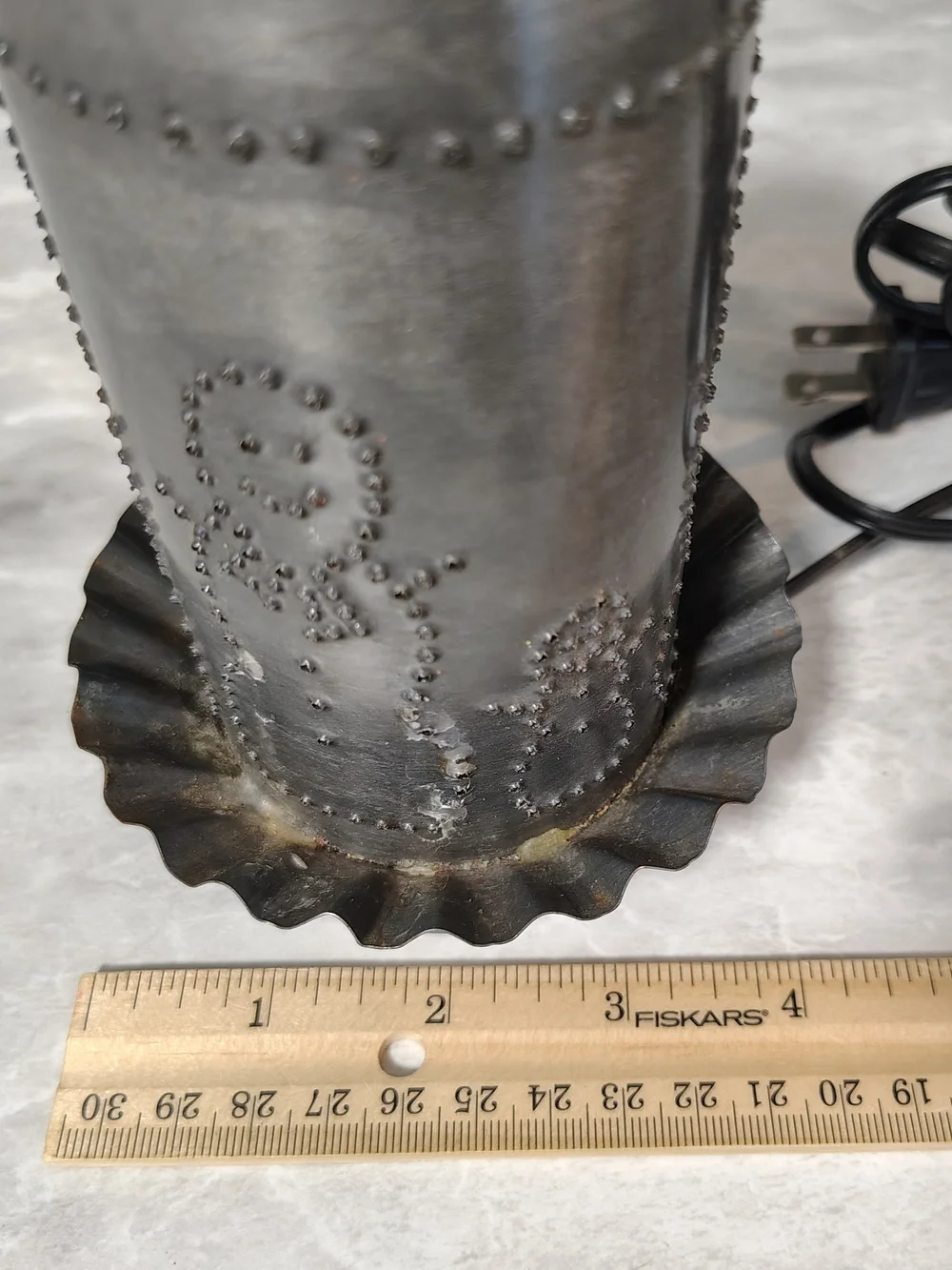 Primitive Punched Tin Snowman Rustic Lamp USA